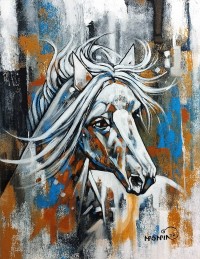 Momin Khan, 18 x 24 Inch, Acrylic on Canvas, Horse Painting, AC-MK-108